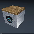 Cube Shaped Stool With Wooden Top Gray Stone Body And Circular ZX Logo