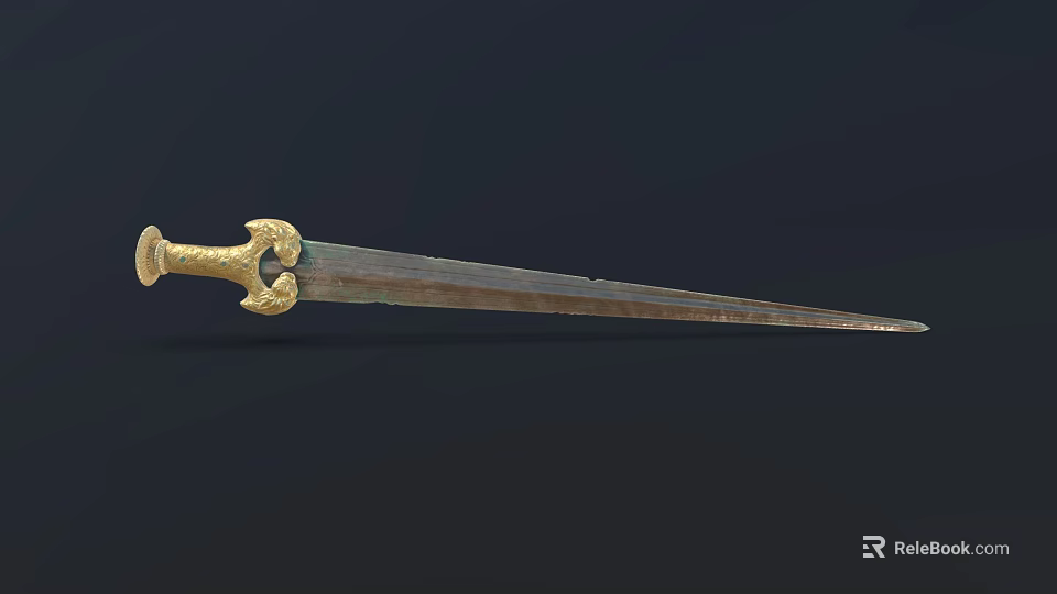 Antique Historical Sword Featuring Golden Decorative Hilt And Sharp Metal Blade 3d model 