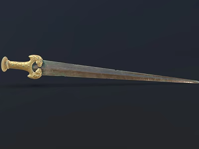 Antique Historical Sword Featuring Golden Decorative Hilt And Sharp Metal Blade 3d model