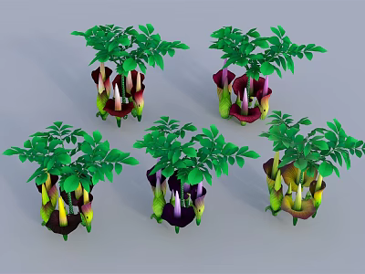 Colorful Flower Vases With Green Leaves And Purple Yellow Blooms For Home Decor 3d model