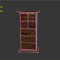 Red Wooden Storage Cabinet With Multiple Drawers And Classic Wood Grain Surface Design