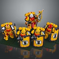 Lego Castle Architecture With Yellow Red Warriors Shields And Weapons Displayed