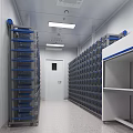 Organized Specialty Store Interior With Blue Shelves White Walls And Ceiling Lights