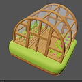 Arched Wooden Framed Greenhouse With Glass Panels Green Plants And Purple Flowers
