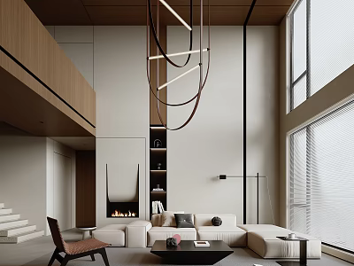Modern Minimalist Loft Living Room With Sofa And Unique Chandelier 3d model