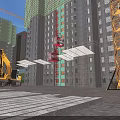 Aerial Planning of Construction Site with High Rise Buildings Cranes and Excavator