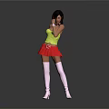 Anime Style Female Character In Yellow Top Red Skirt And White Thigh High Socks