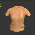 Orange Knitted Short Sleeve Sweater With Cable Knit Texture And Chest Pocket