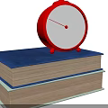 Red Alarm Clock Resting On Stacked Books Against Black Background