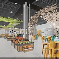Stylish Modern Supermarket Department With Fresh Produce Displays And Comfortable Casual Seating Area
