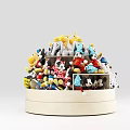 Multi Tiered Rotating Display Shelf With Disney Character Figurines And Light Wood Base 3d model