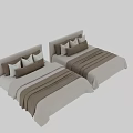 Modern Double Bed Bedroom Interior With Beige Bedding Brown Throw Pillows 3d model