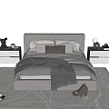 Double Bed with White Pillows Gray Blanket Bedside Tables Lamp and Patterned Rug 3d model