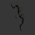 Decorative Bow Weapon with Intricate Patterns Curved Design Red Green Accents and Arrow