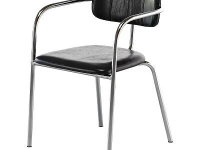 Stylish Black Leather Armchair With Shiny Chrome Metal Frame For Home And Office Daily Use 3d model