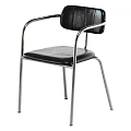 Stylish Black Leather Armchair With Shiny Chrome Metal Frame For Home And Office Daily Use