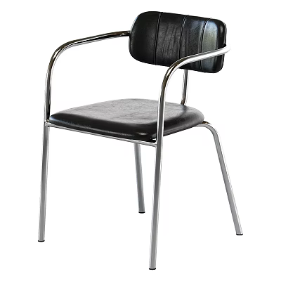 Stylish Black Leather Armchair With Shiny Chrome Metal Frame For Home And Office Daily Use 3d model
