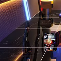Modern KTV Room Interior With Neon Lights Large Screen TV And Starry Ceiling