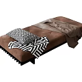 Cozy Modern Single Bed With Brown Upholstery Black White Geometric Pillow And Soft Blanket
