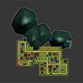 3D Model Village Scene With Green Mountains And Colorful Traditional Buildings