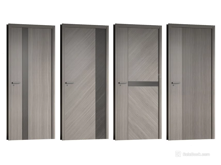 Modern Gray Swing Doors With Wooden Texture And Diverse Design Styles 3d model 