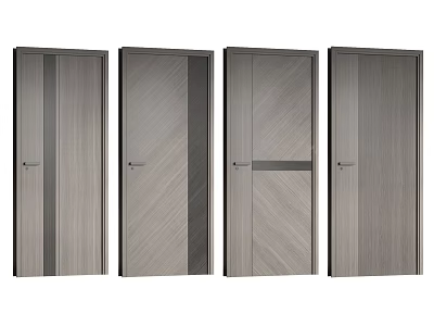 Modern Gray Swing Doors With Wooden Texture And Diverse Design Styles 3d model