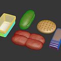 Assorted Bread Shapes in Woven Basket and White Container Including Sliced Loaves