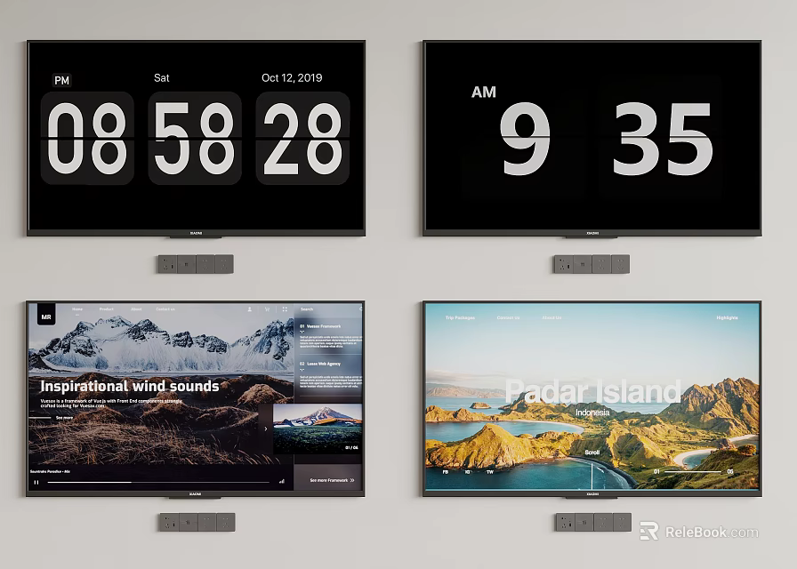 Smart TV Screen Displaying Time Scenic Views And Natural Landscapes 3d model 