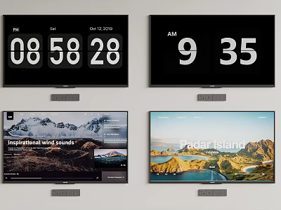 Smart TV Screen Displaying Time Scenic Views And Natural Landscapes 3d model