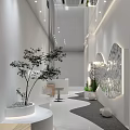 Modern Hotel Lobby Interior Design With White Corridor Green Plants Mirrored Wall Lighting