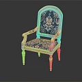 Elegant Ornate Chair With Blue Floral Upholstery And Gold Decorative Trim