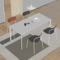 Modern White Dining Table Set With Black Red Chairs And Tableware In Minimalist Interior 3d model