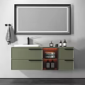 Green Bathroom Vanity With Large Mirror Storage LED Lighting And Towels 3d model