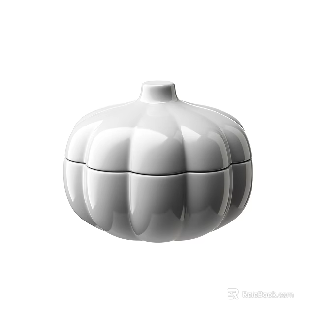 Elegant White Ceramic Vessel With Lid And Pumpkin Shaped Design 3d model 