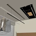 Modern Interior With Hanging Clothes Rack Lighting Blinds And Wooden Wall Panel