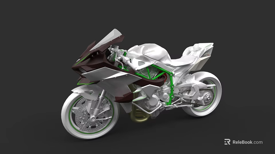 Futuristic Motorcycle with 3D Rendered Modern Design Green Frame and White Body Structure 3d model 