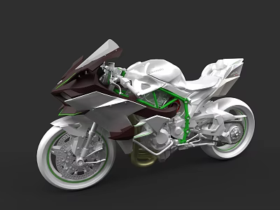 Futuristic Motorcycle with 3D Rendered Modern Design Green Frame and White Body Structure 3d model