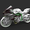 Futuristic Motorcycle with 3D Rendered Modern Design Green Frame and White Body Structure