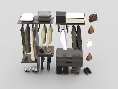 Functional Wardrobe with Hanging Clothes Folded Items Shoes and Storage Bags 3d model
