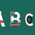 3D Christmas Letters Decorated With Santa Hat Reindeer Knitted Patterns And String Lights