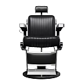 Comfortable Classic Black Barber Chair With Striped Leather And Metal Armrests