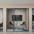 Modern Lounge Area Interior With Glass Doors Tables Chairs And TV
