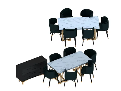 Modern Dining Room Furniture With Marble Tables Black Chairs Gold Legs And Sideboard Cabinet 3d model