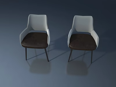 Two White Armchairs With Brown Seats And Black Legs In Gray Background 3d model