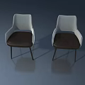 Two White Armchairs With Brown Seats And Black Legs In Gray Background