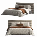 Modern Double Bed With Upholstered Headboard Gray Bedspread And Brown Accent Pillow
