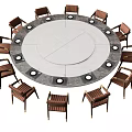 Wooden Dining Chairs Arranged Around Round Stone Table With Circular Design Features 3d model