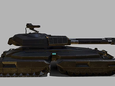 Futuristic Military Tank with Long Cannon Turret and Armored Tracks in Dark Metallic Finish 3d model