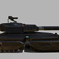Futuristic Military Tank with Long Cannon Turret and Armored Tracks in Dark Metallic Finish