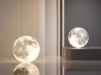 Modern Minimalist Interior With Illuminated Spherical Moon Lamps And Smooth Floor 3d model